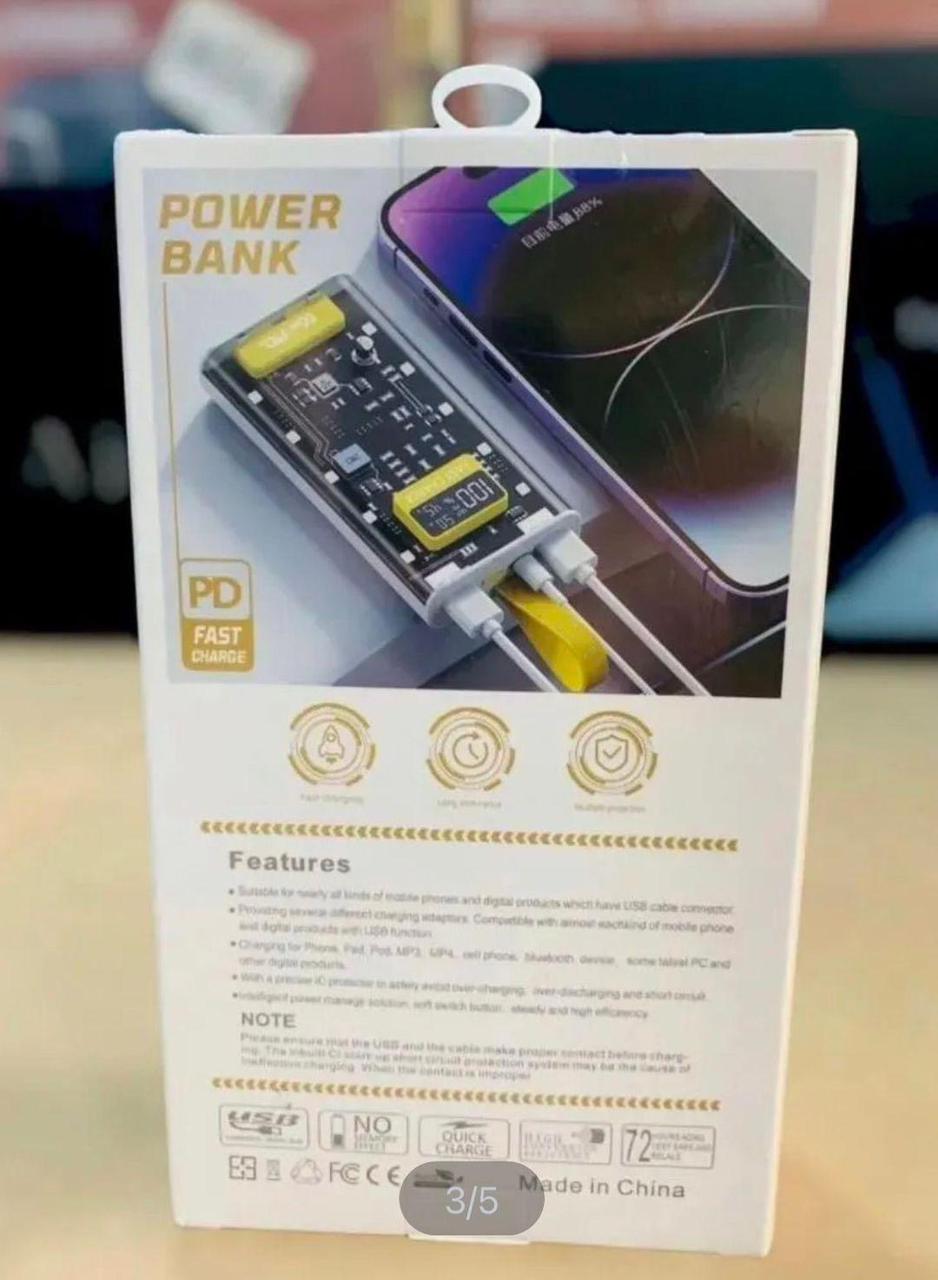 Pd Power Bank With A Transparent Body And Side Leds 20000